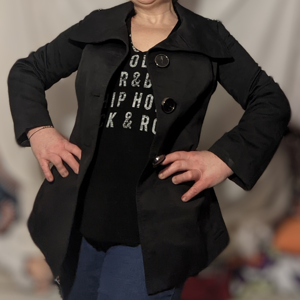 Zara Basic black jacket, wardrobe from You're the Worst, h&m, express, punk emo